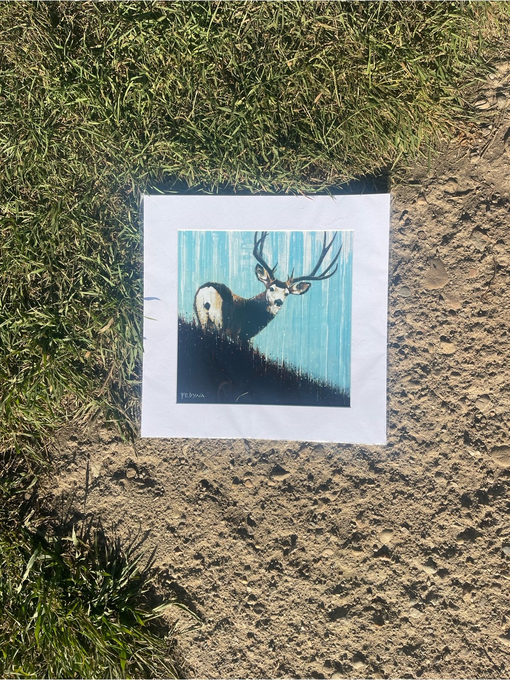 RIC FEDYNA - ARTIST - Teal Deer Art Print - Blue and Black Deer Wall Art